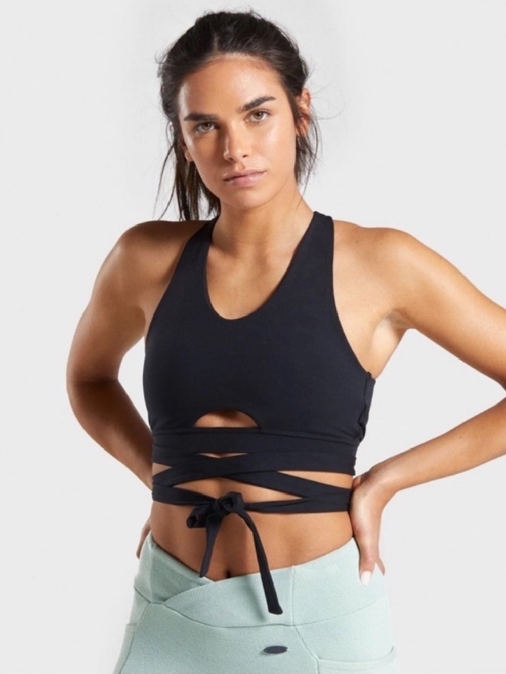 Women’s Gymshark Black Wrap-Front Sports Bra